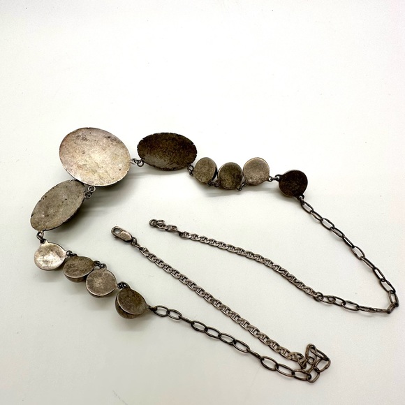 🔥 Vintage Tribal Aztec Mask Black Obsidian Silver Necklace - Picture 16 of 17